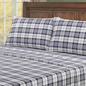 Kathy Ireland 100% Turkish Cotton Flannel Sheet Set (Color: Denim Check, size: TWIN)