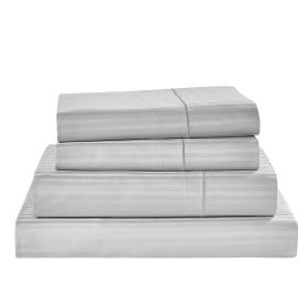 Kathy Ireland 500 Thread Count Damask Stripe Sheet Set (Color: Silver, size: TWIN)